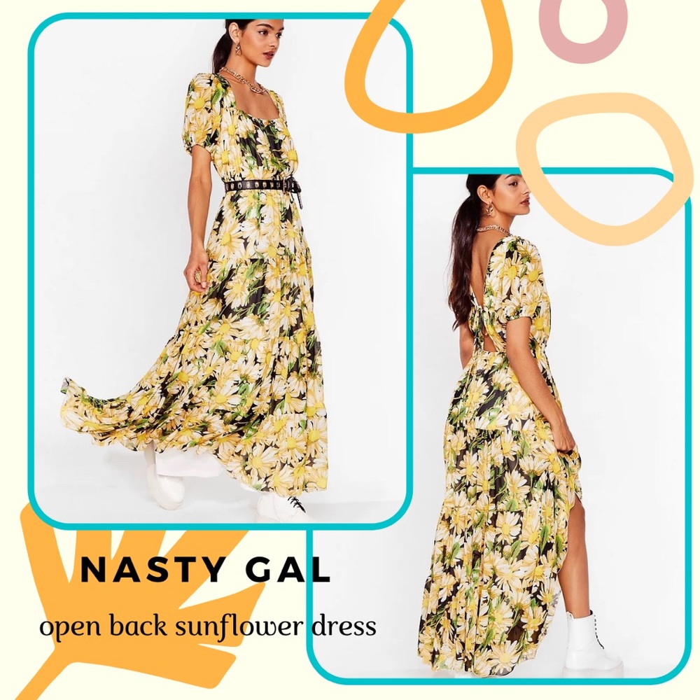 Nasty Gal pen back sunflower print dress🌼